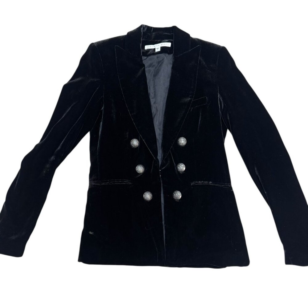 Veronica Beard Black Velvet Blazer Size 0 Double Breasted Silver Button - EUC - Picture 3 of 6